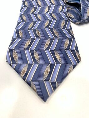 Pierre Pacha Italian Silk Tie Blue Metallic Geometric Design L: 58" W: 3.5"